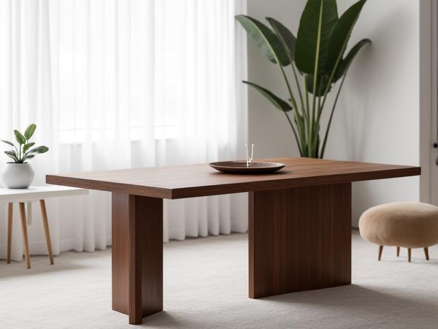 Table de salle à manger en noyer massif, design épuré